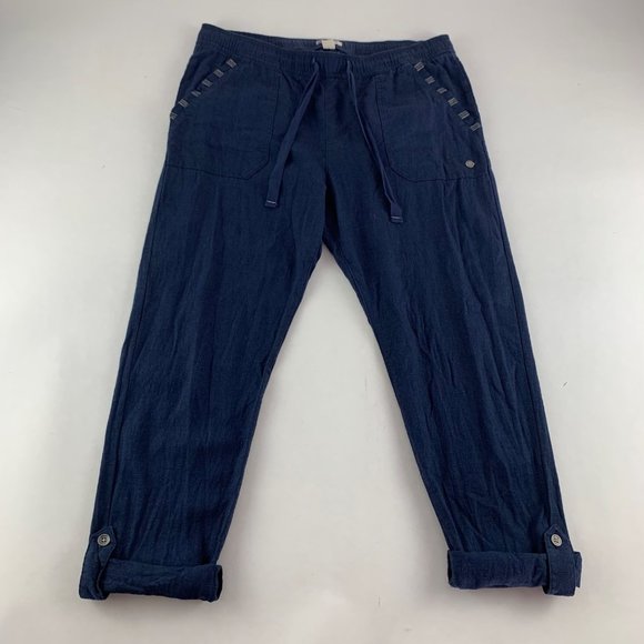 Roxy Pants - Roxy Navy Linen Blend Roll Cuff Lounge Pant M